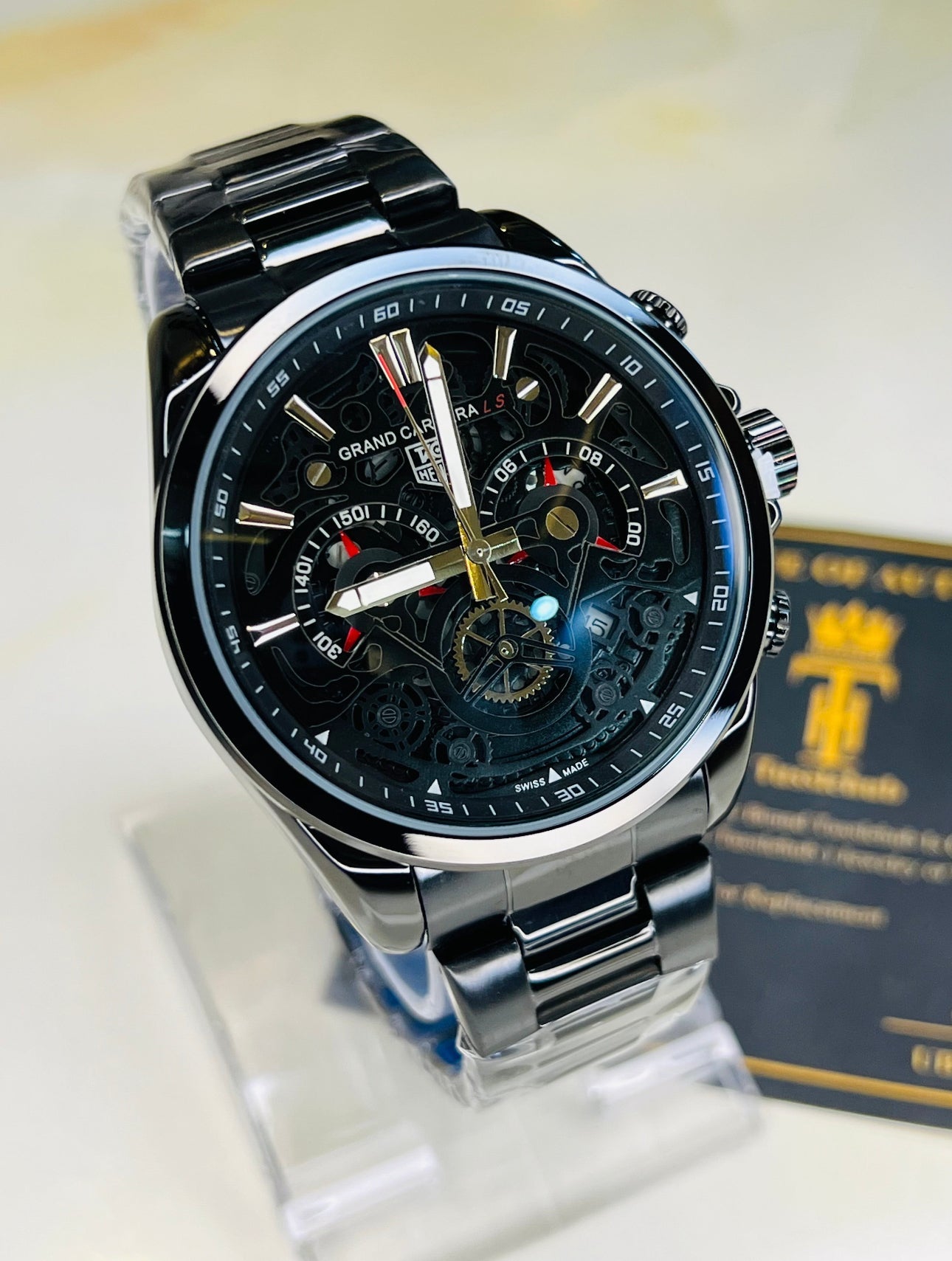 Silver Blue Grand Carrera Chain Strap Chronographs Watch