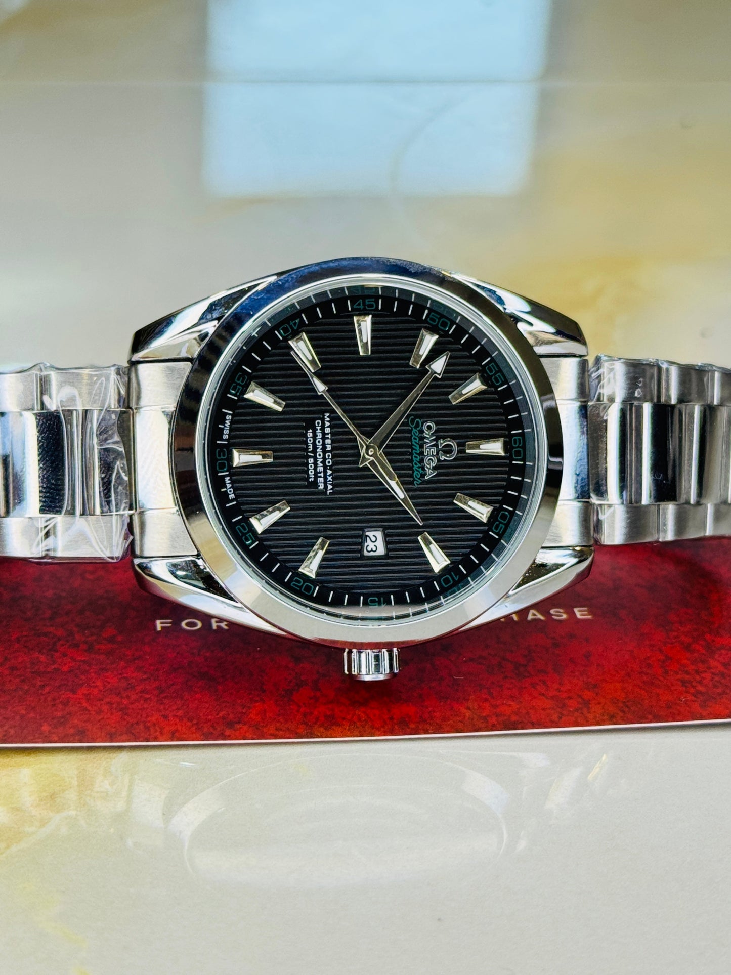 Silver Black Chain Strapped Omega Sea Master Watch