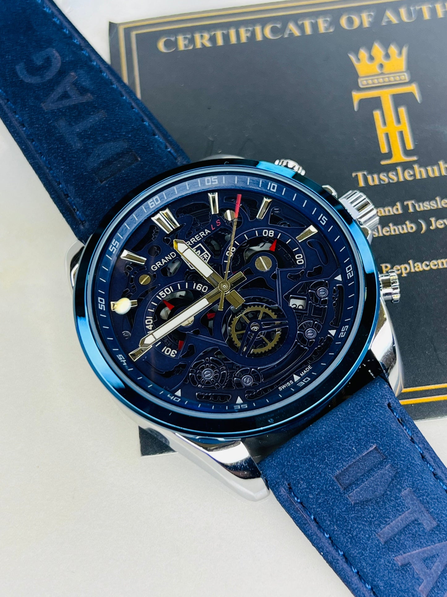 Tungsten Blue Grand Carrera Chronographs Leather Watch