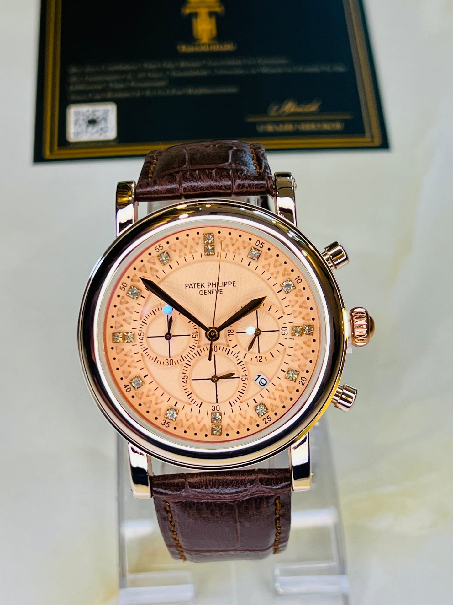 Brown Copper Round Rose Gold Chronograph Dial PP Watch
