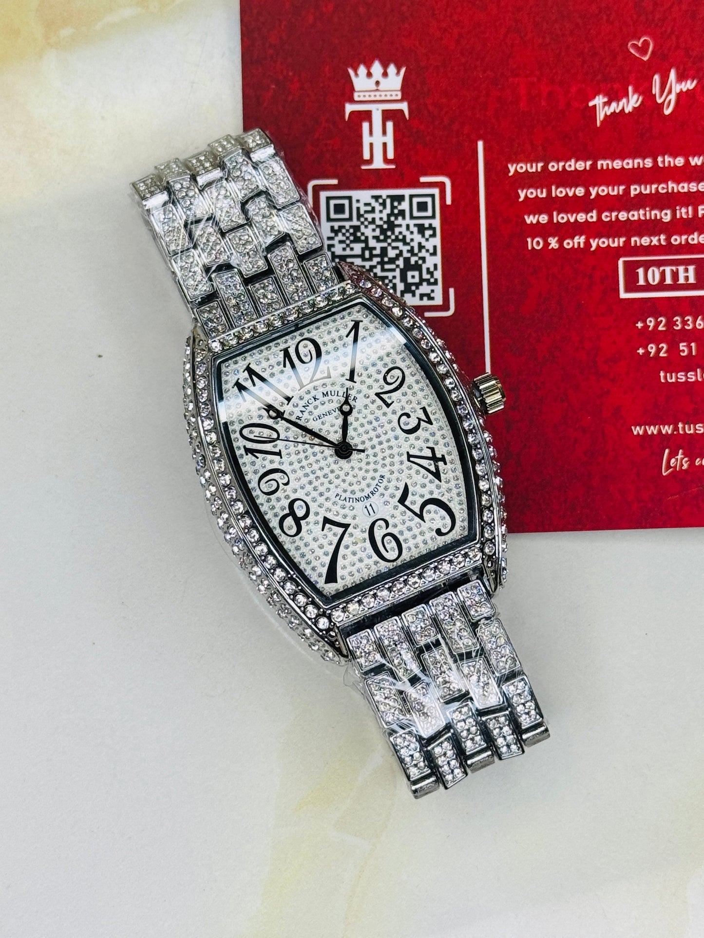 Silver Iced Out Frank Muller Chain Strapped