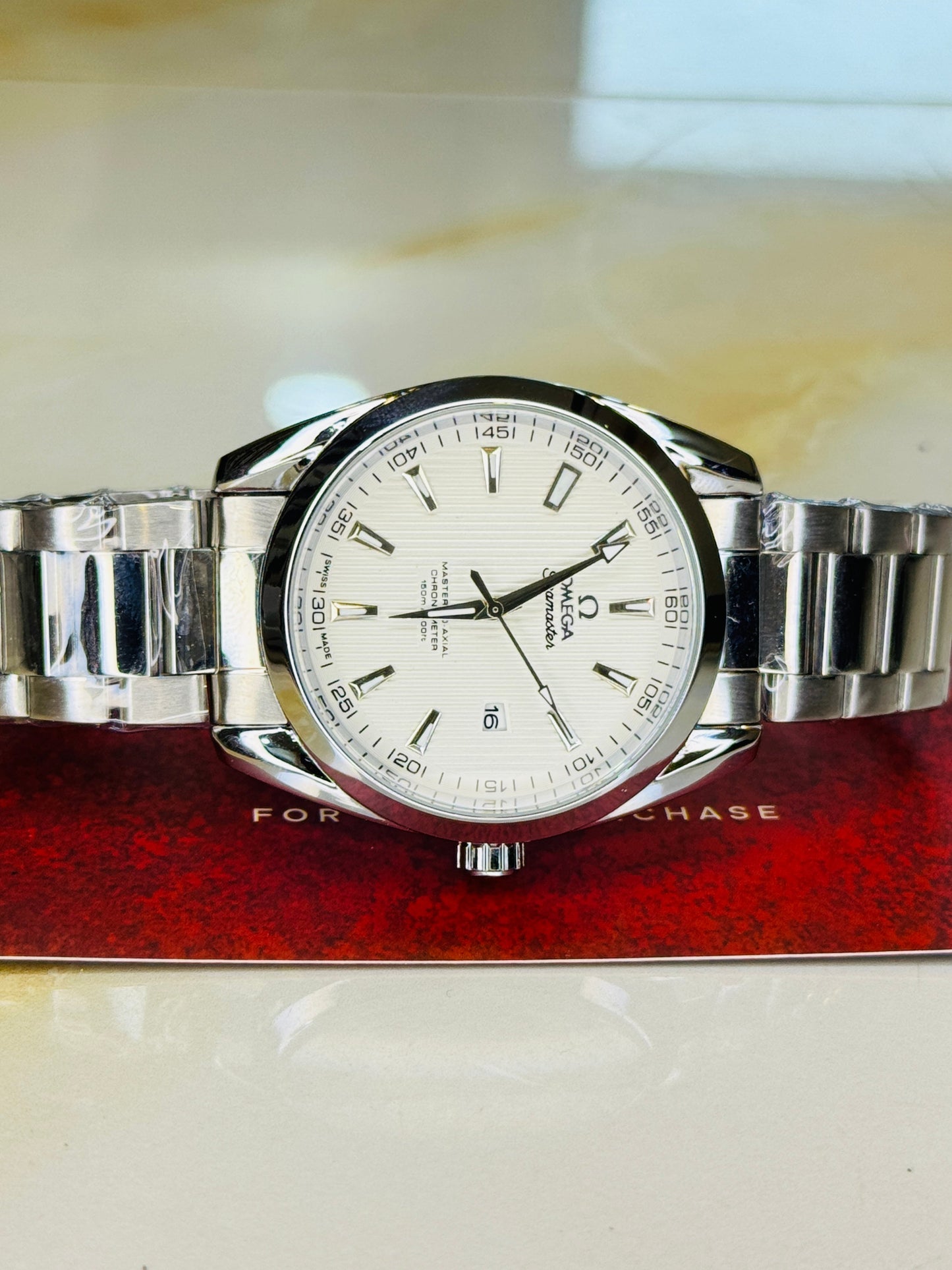 Silver White Chain Strapped Omega Sea Master Watch