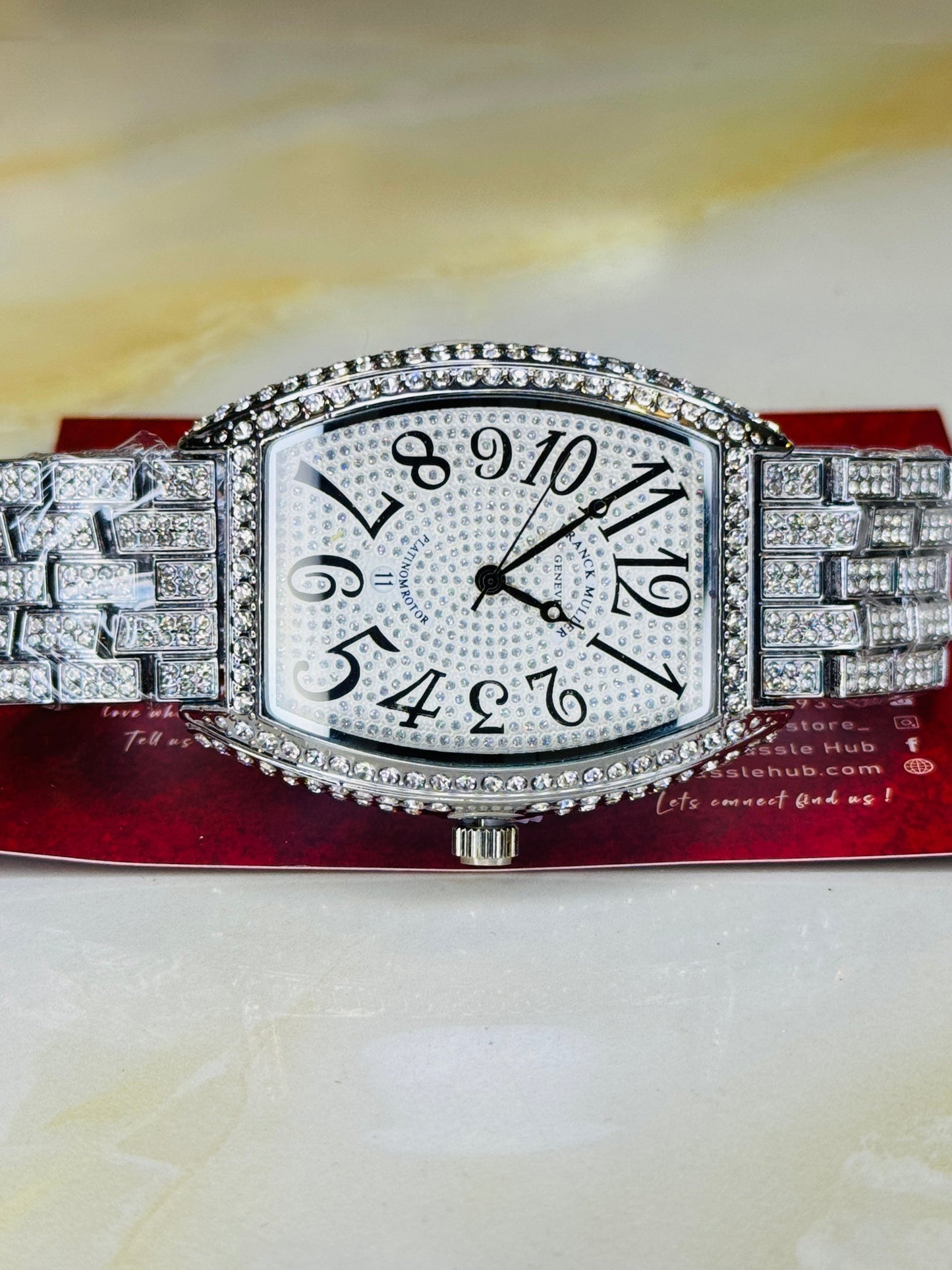 Silver Iced Out Frank Muller Chain Strapped