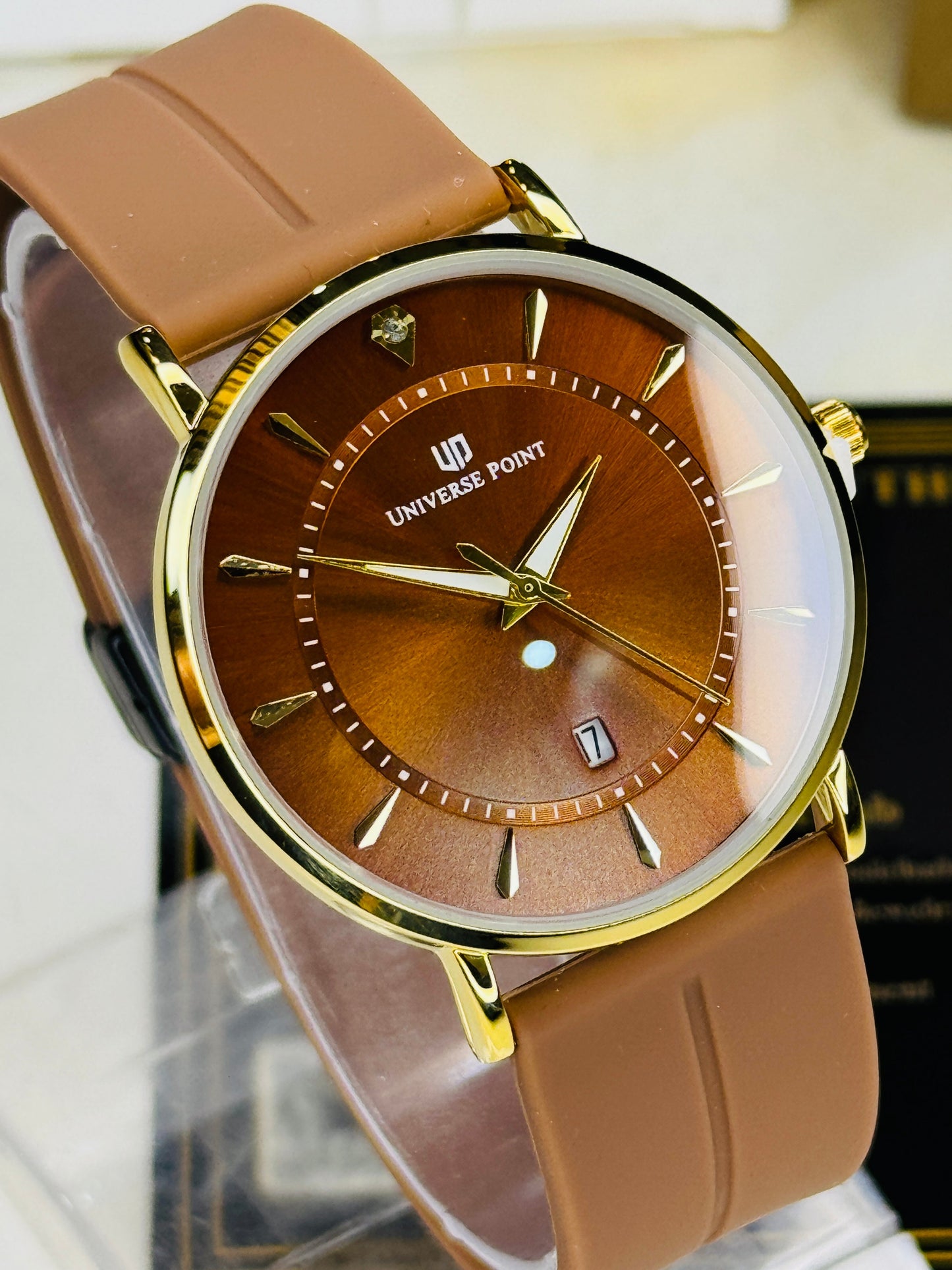Brown Gold Slim Balloon Universe Point Watch