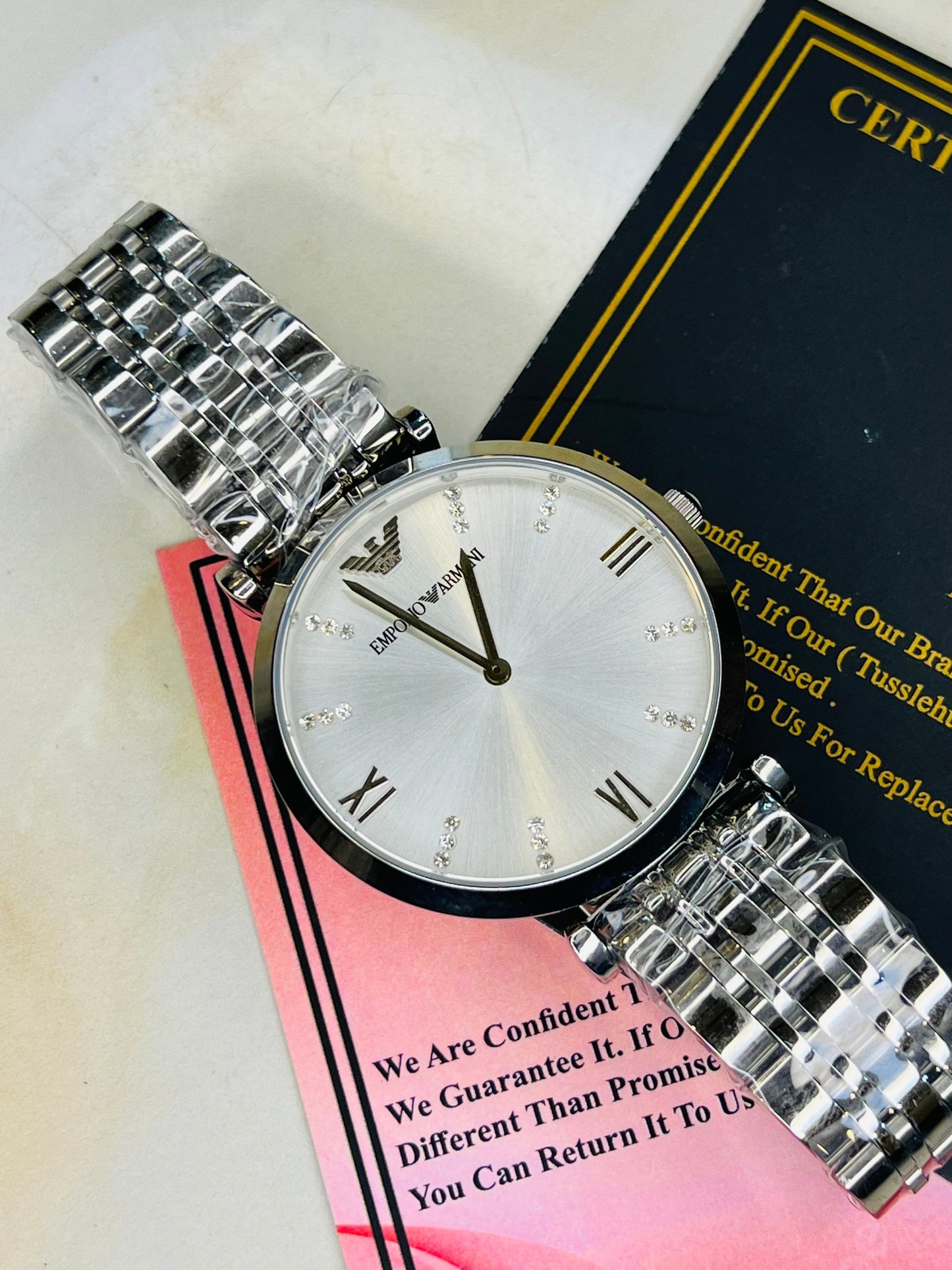 Silver Pearl White Emporio Down Second Watch
