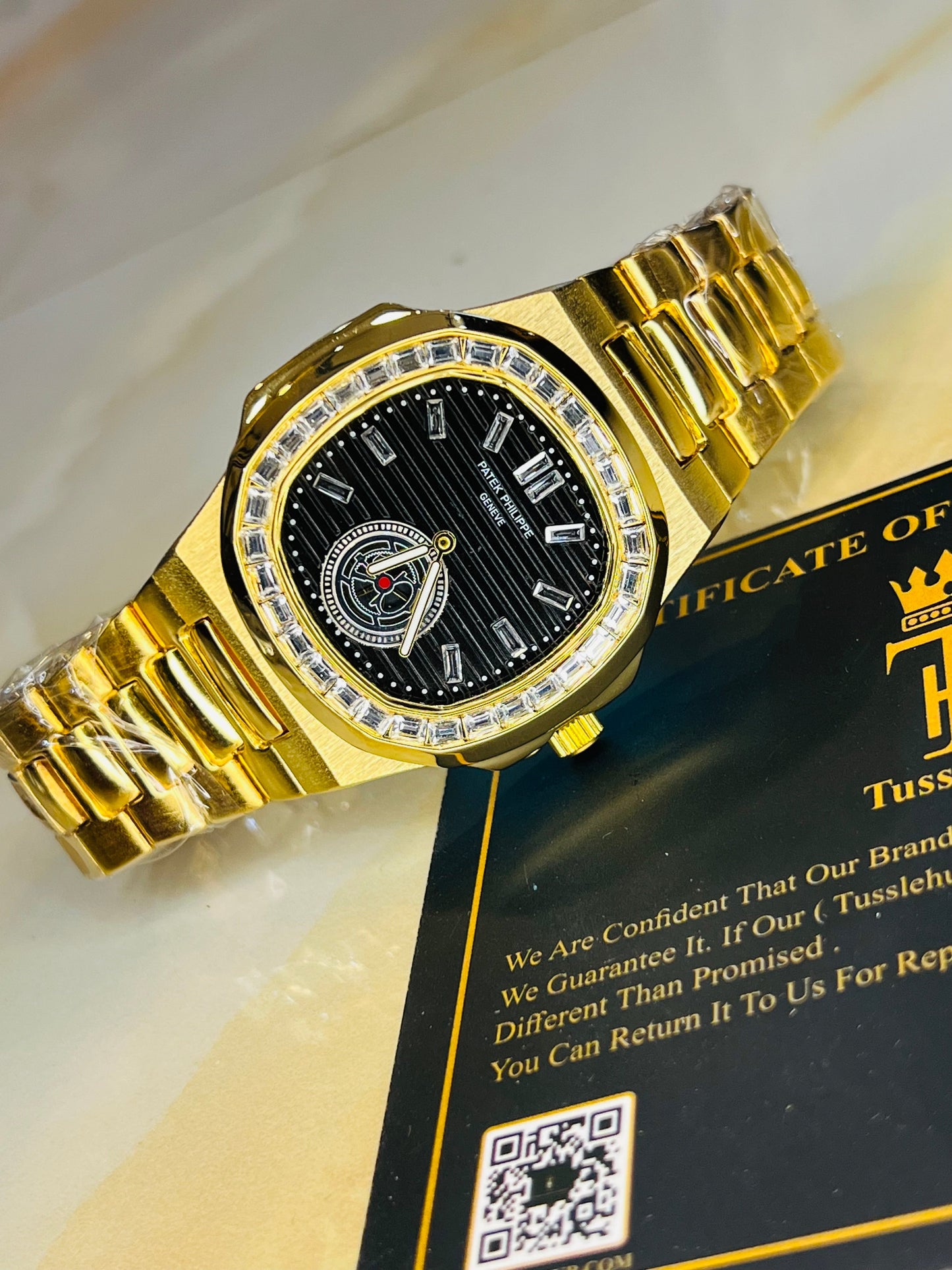 Nautilus Gold zircon Gems Down Second Watch