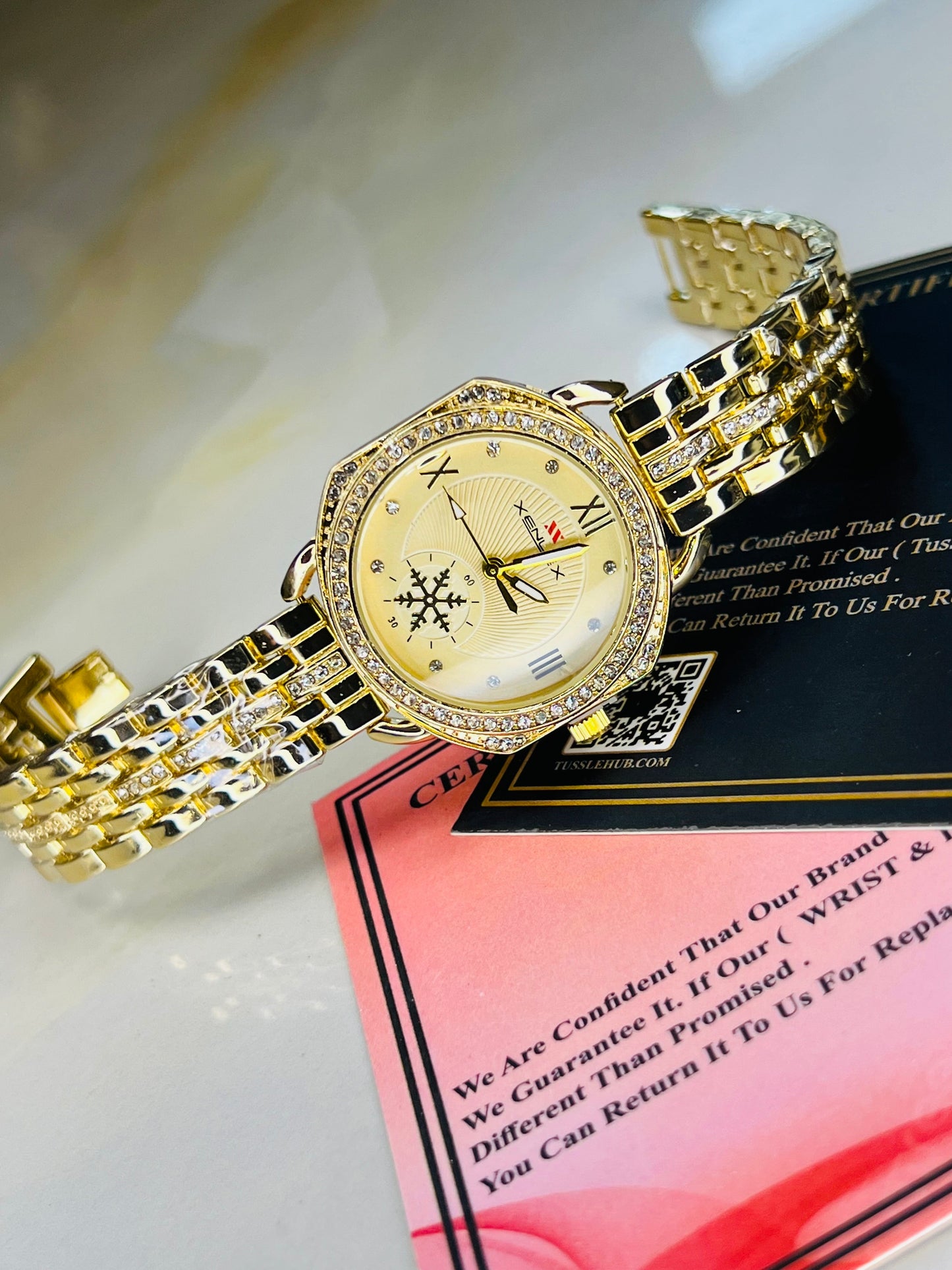 Xenlex Gold Zircon Watch For Her