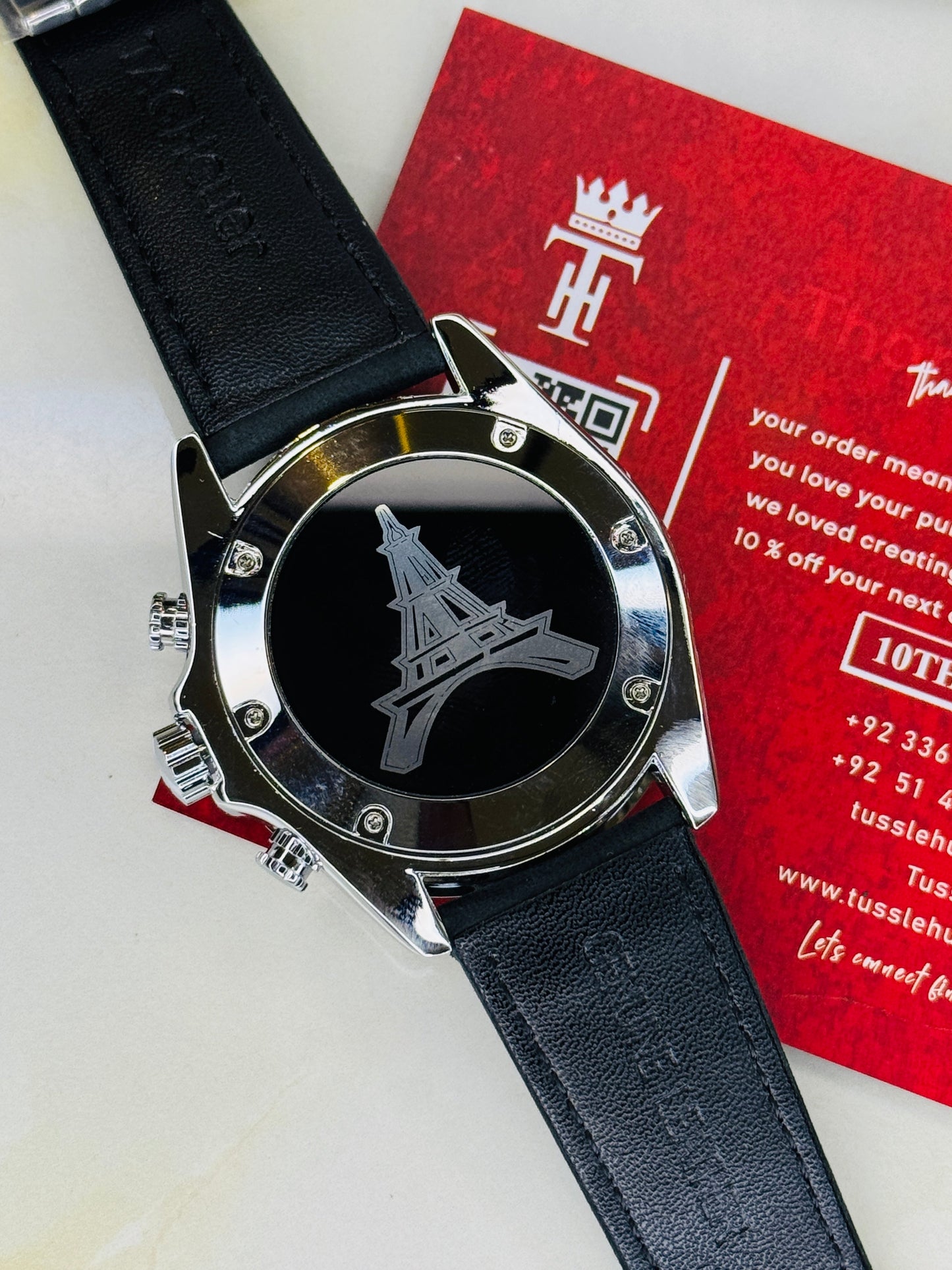 Silver Black Grand Carrera Chronographs Leather Watch