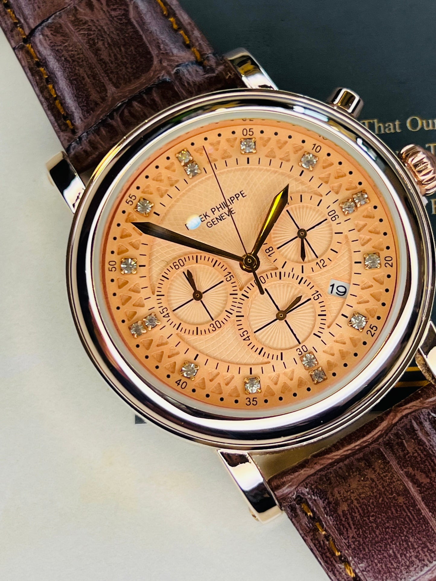 Brown Copper Round Rose Gold Chronograph Dial PP Watch
