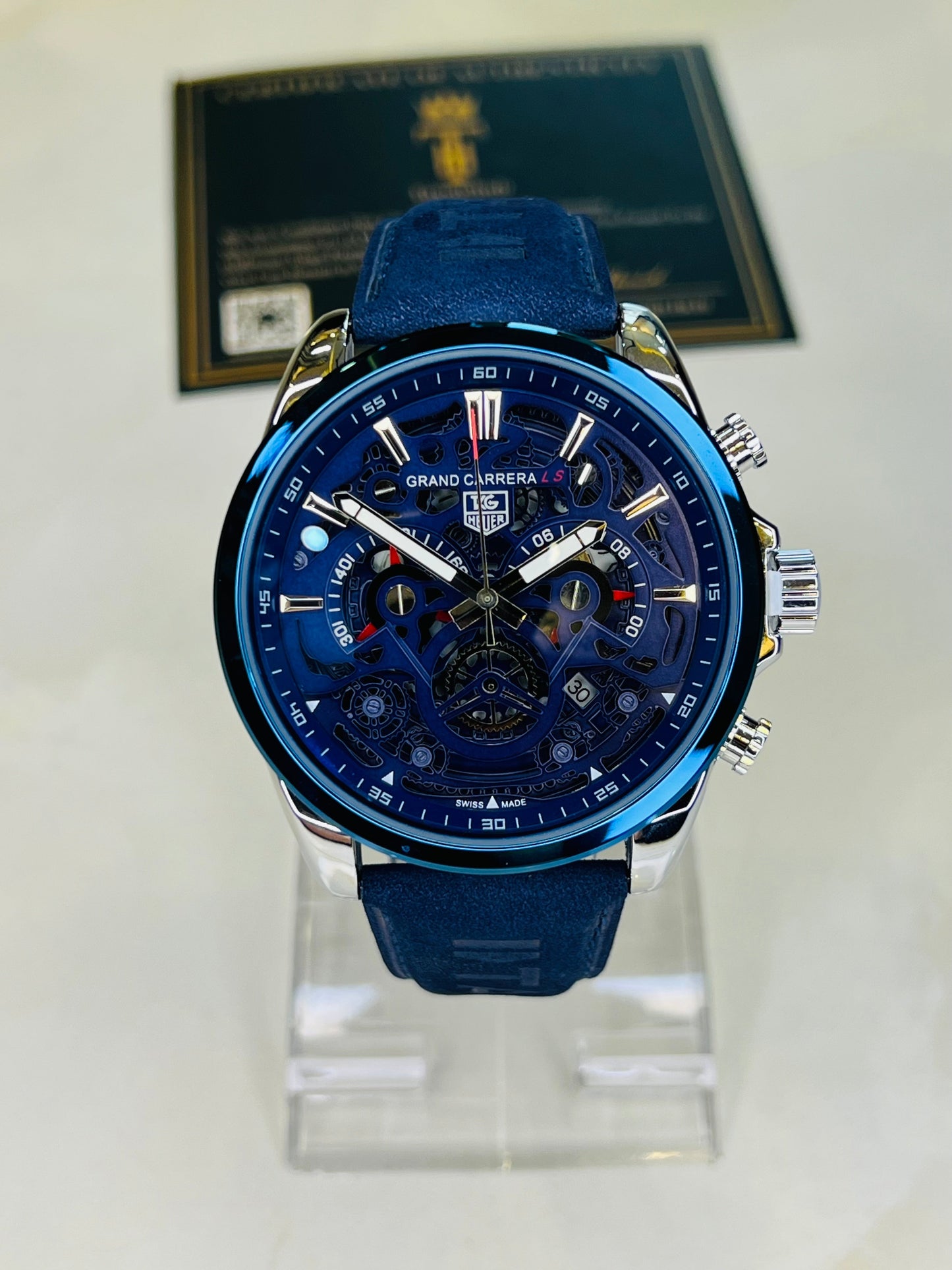 Tungsten Blue Grand Carrera Chronographs Leather Watch