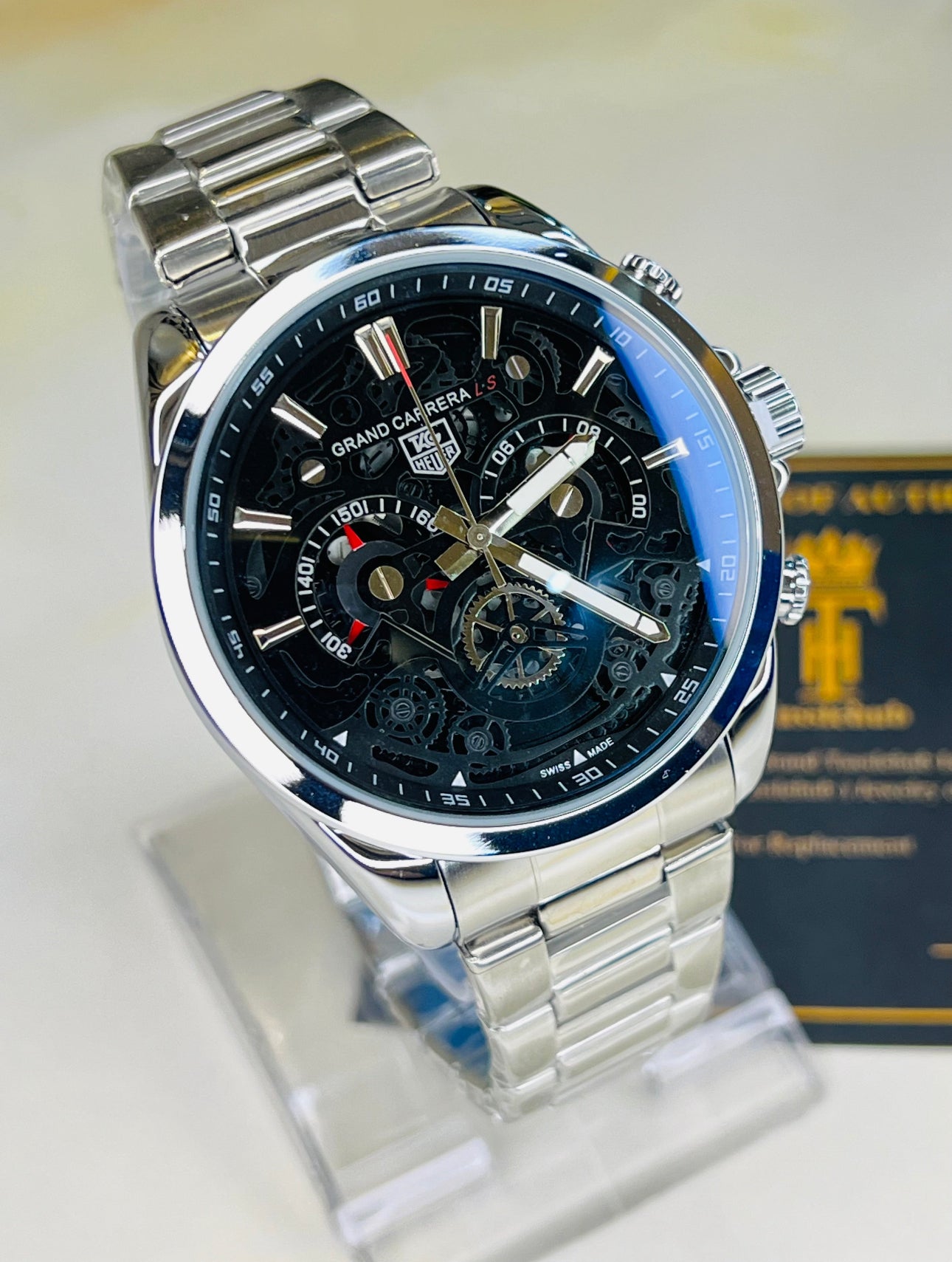 Silver Blue Grand Carrera Chain Strap Chronographs Watch