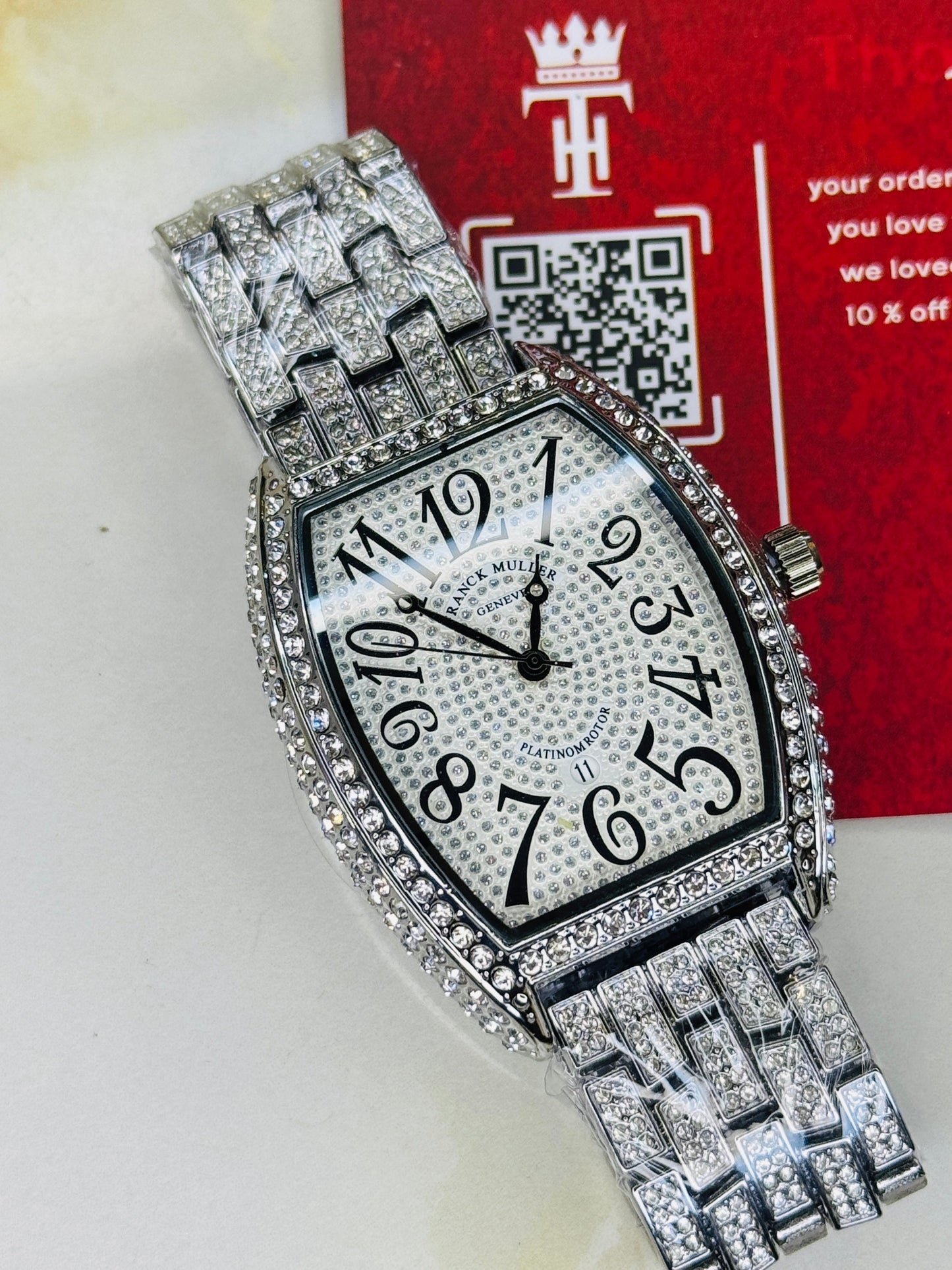 Silver Iced Out Frank Muller Chain Strapped