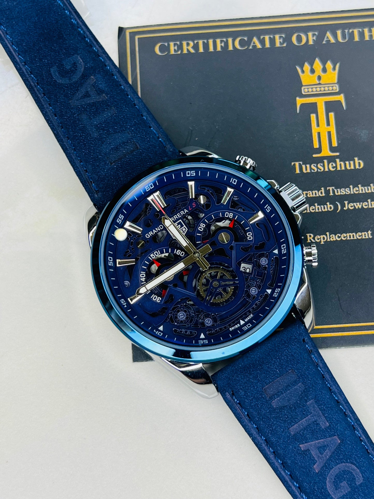 Tungsten Blue Grand Carrera Chronographs Leather Watch