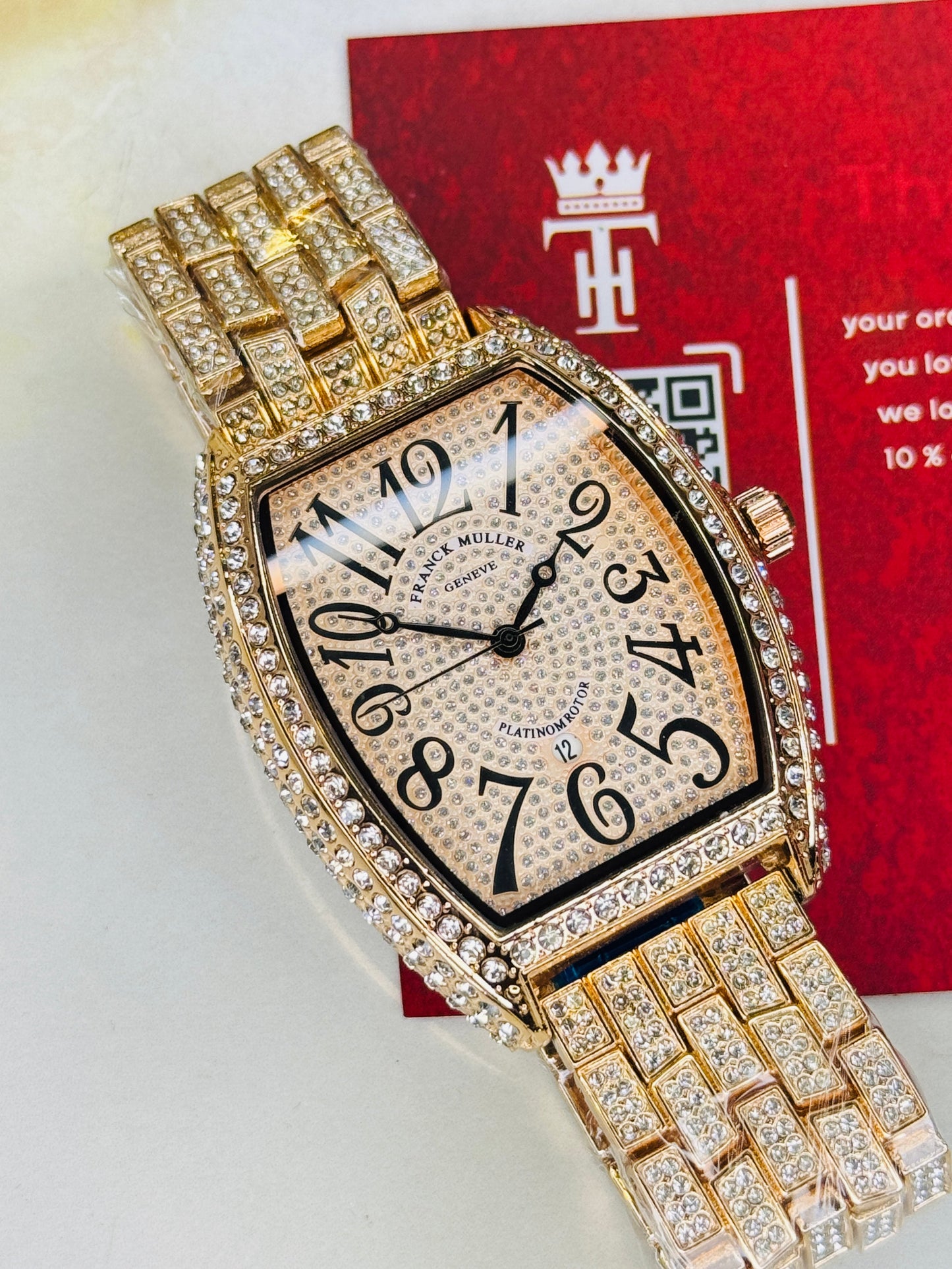 Rose Gold Iced Out Frank Muller Chain Strapped