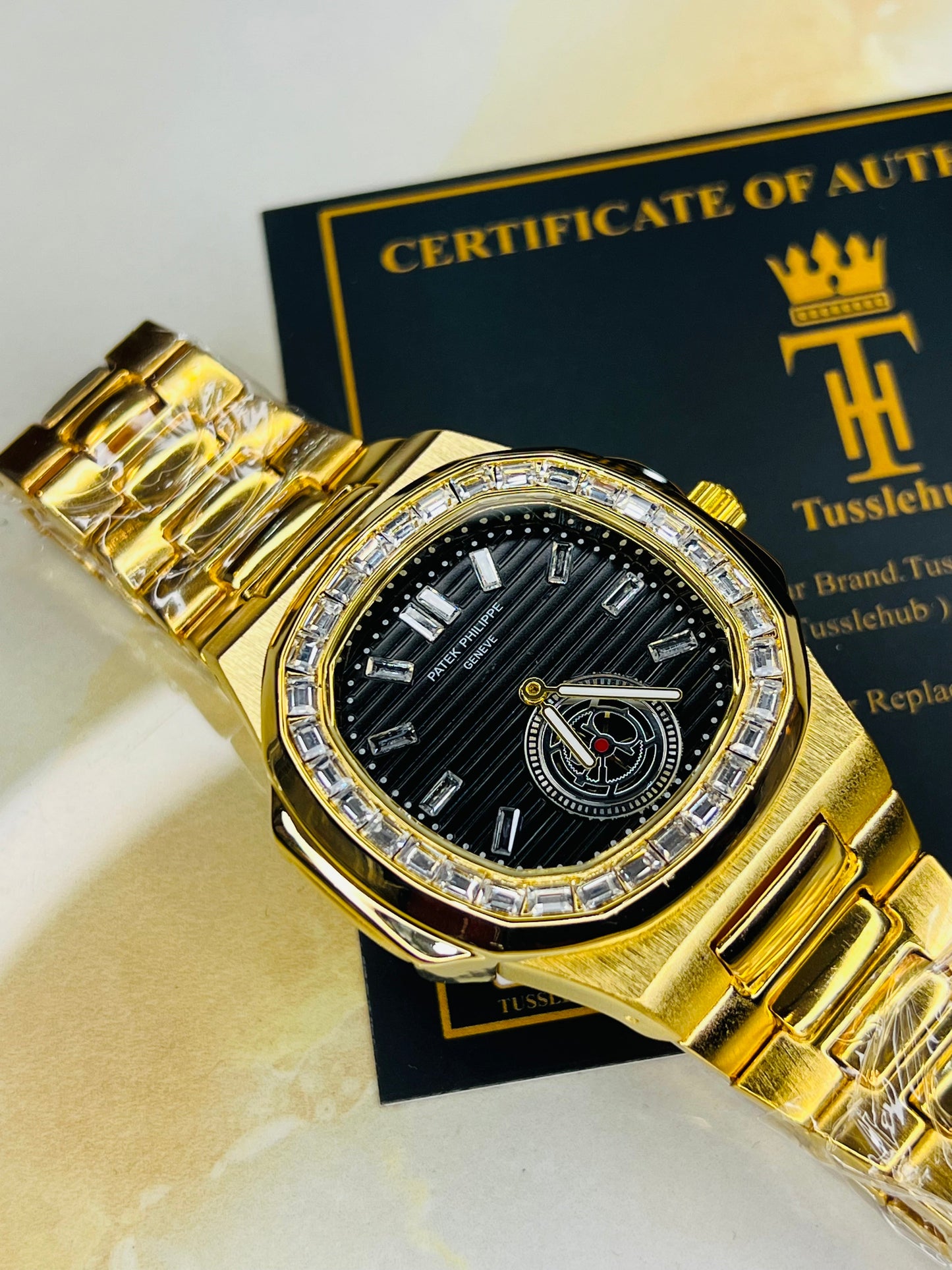 Nautilus Gold zircon Gems Down Second Watch