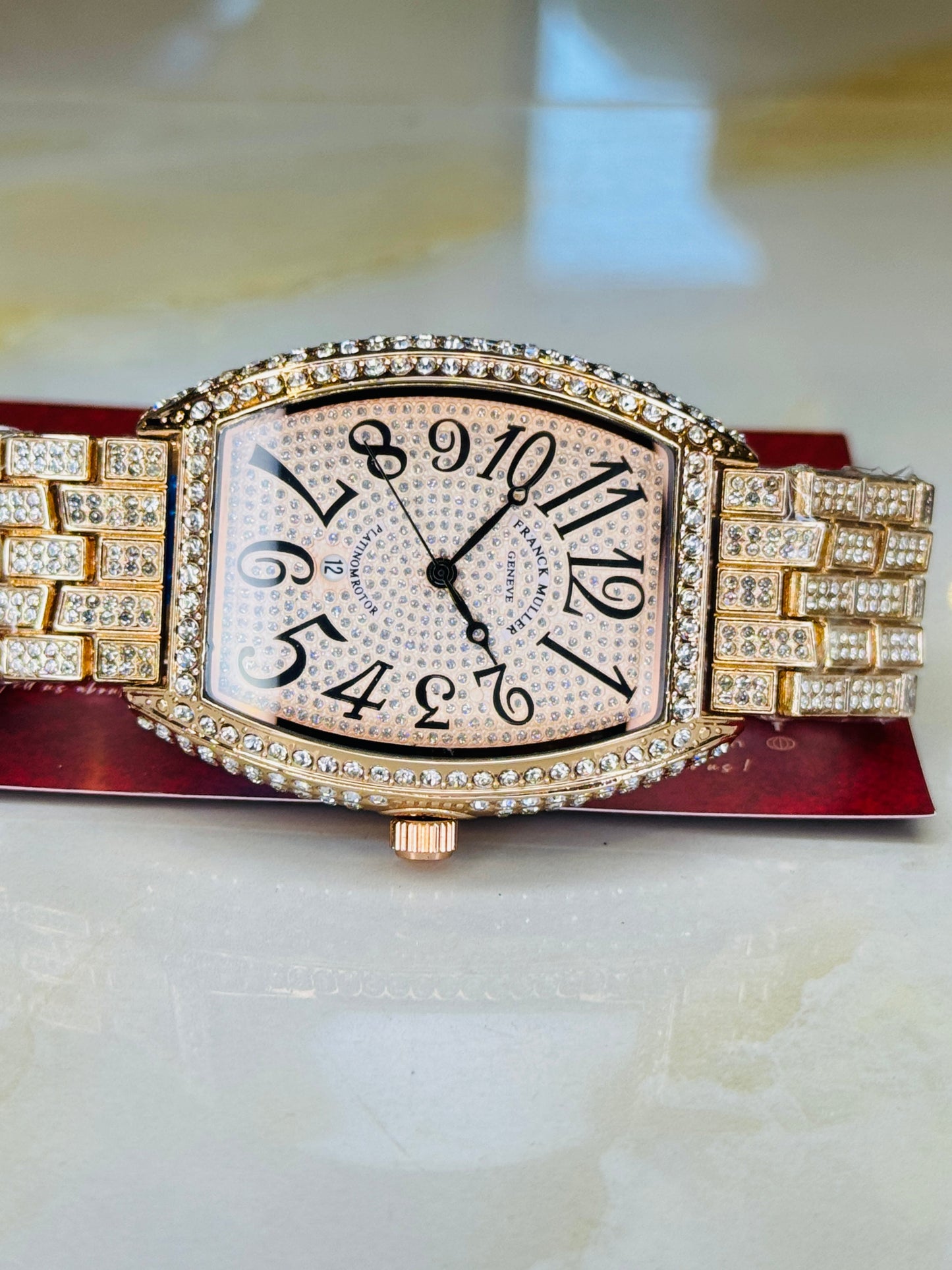 Rose Gold Iced Out Frank Muller Chain Strapped