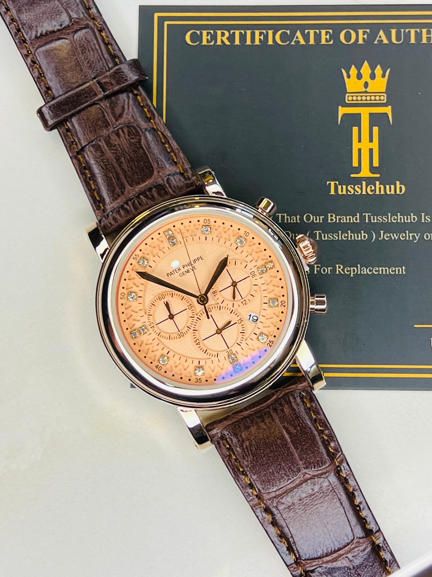 Brown Copper Round Rose Gold Chronograph Dial PP Watch