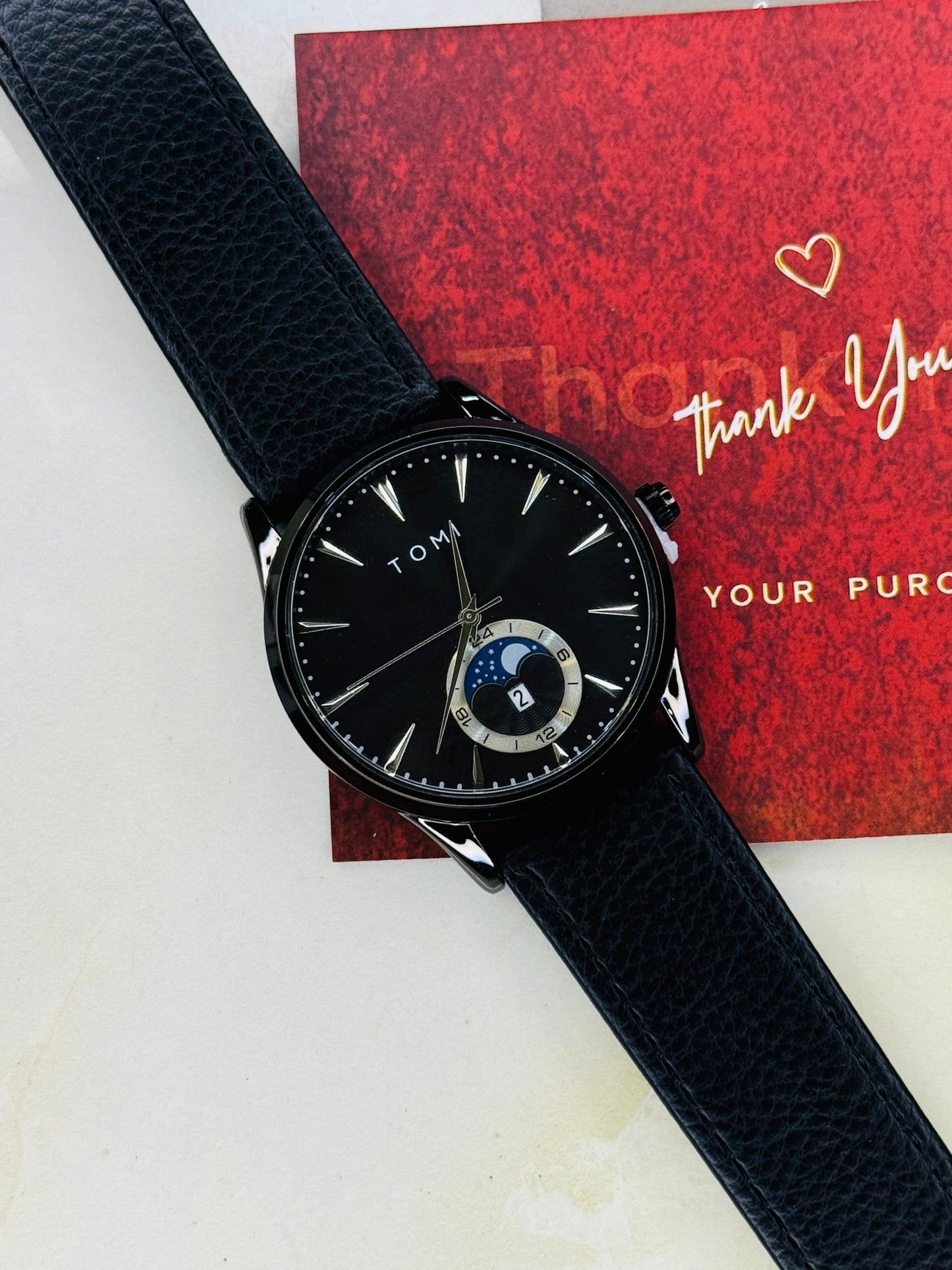 Tomi All Black Leather Magnetic Strap Watch