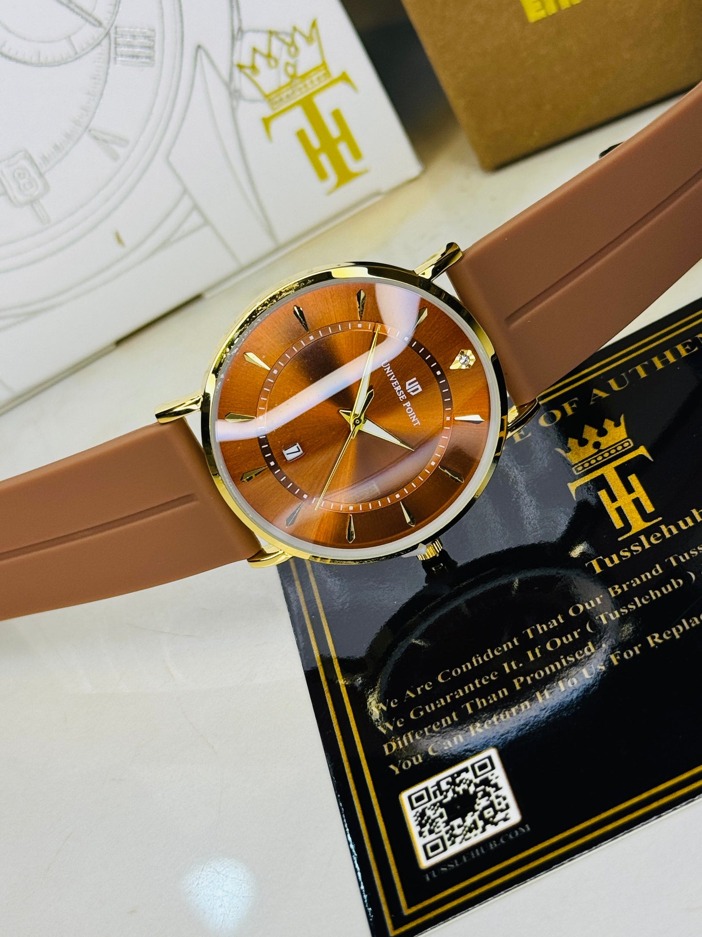 Brown Gold Slim Balloon Universe Point Watch