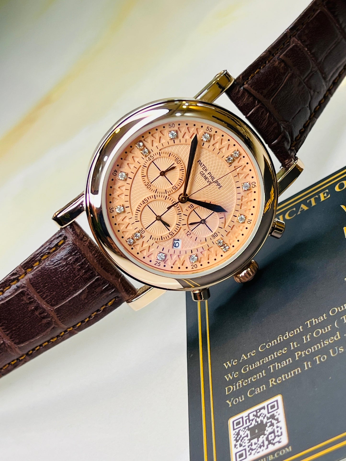 Brown Copper Round Rose Gold Chronograph Dial PP Watch