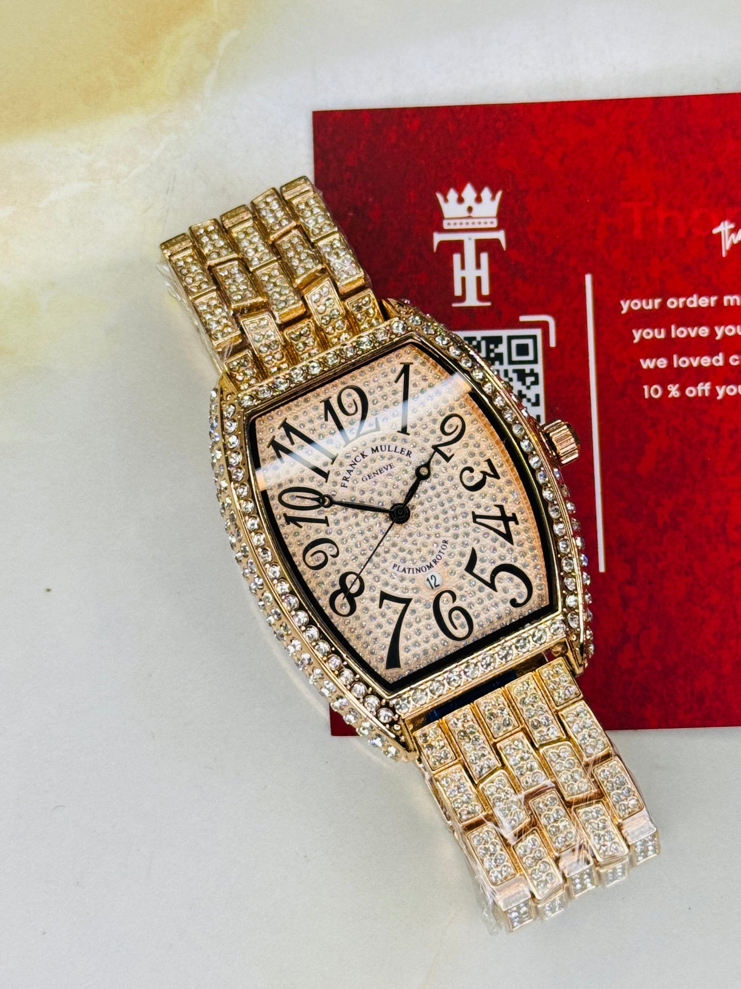 Rose Gold Iced Out Frank Muller Chain Strapped