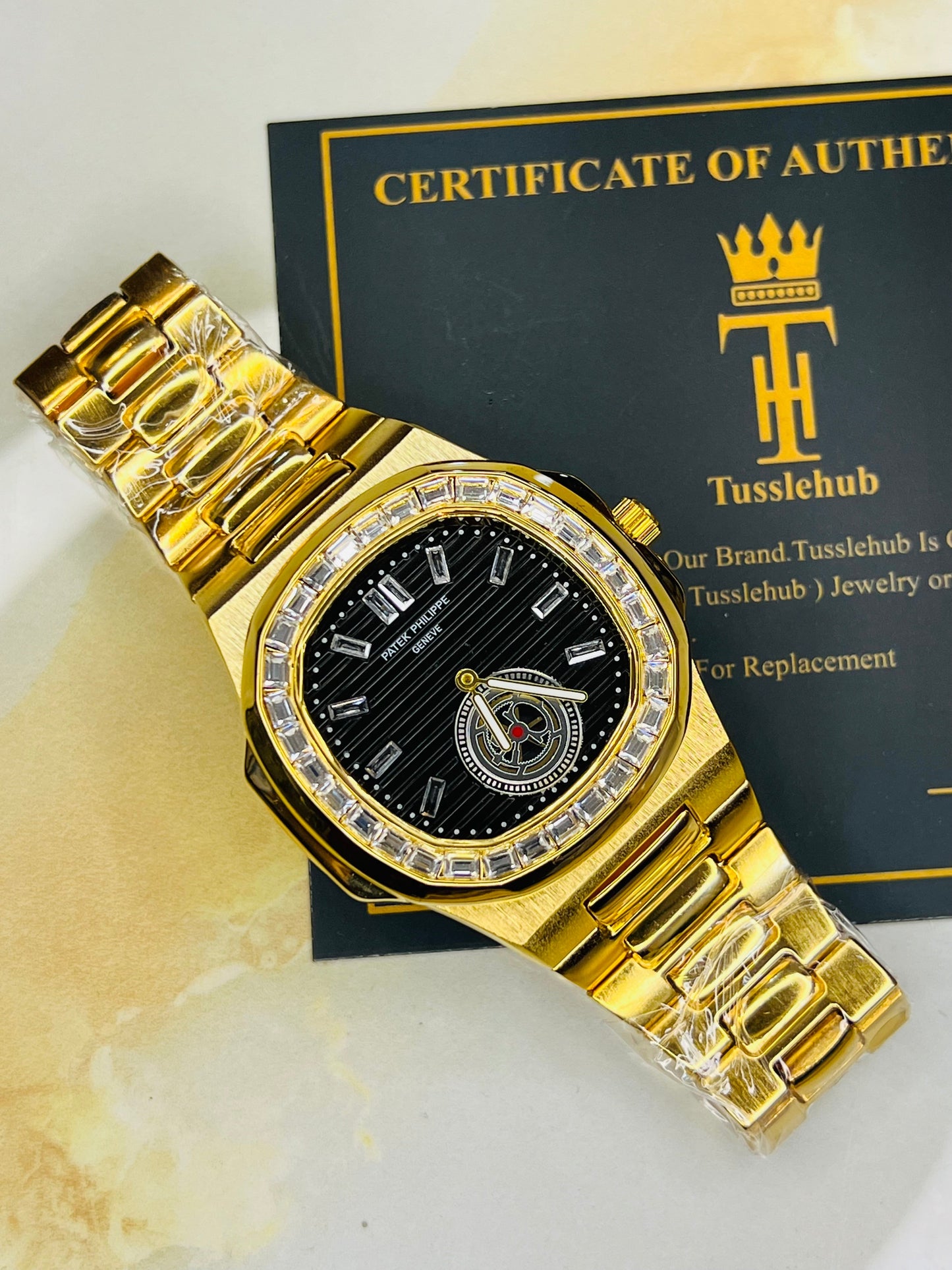 Nautilus Gold zircon Gems Down Second Watch