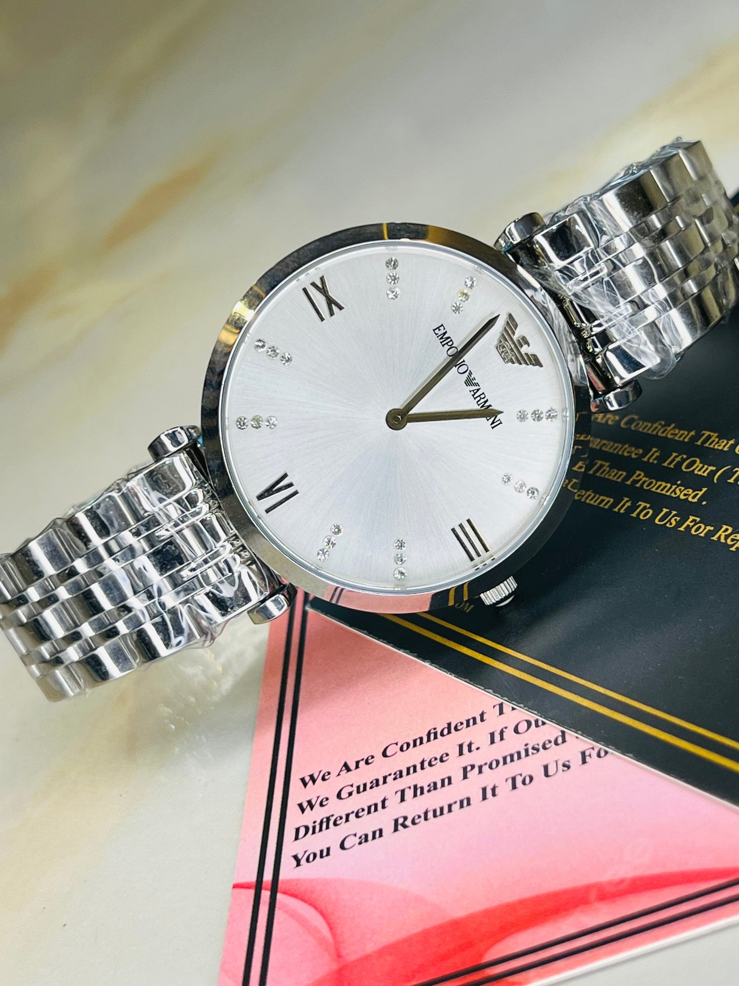 Silver Pearl White Emporio Down Second Watch