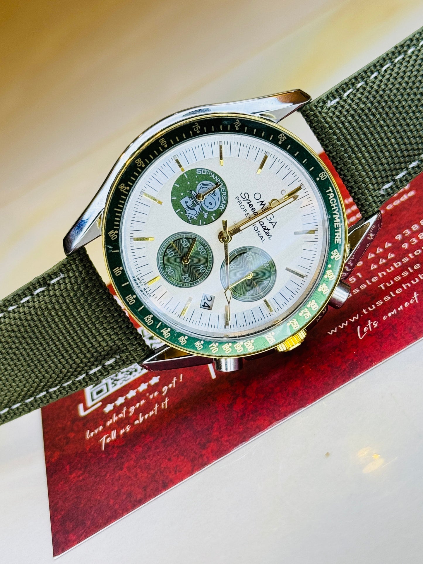 Omega 50th Anniversary Army Green Chronograph Watch