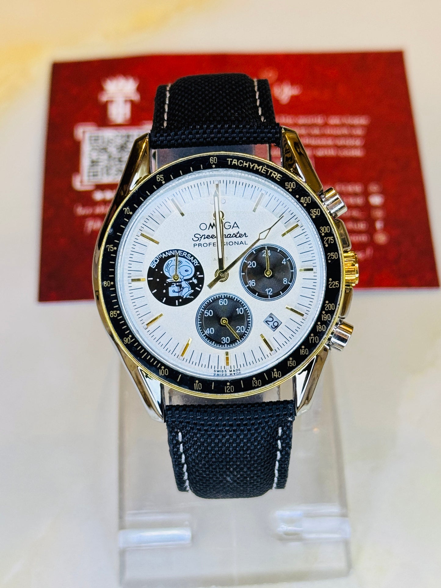 Omega 50th Anniversary Black White Chronograph Watch