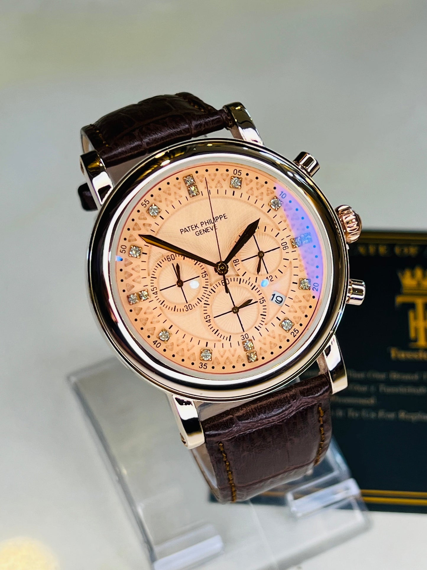 Brown Copper Round Rose Gold Chronograph Dial PP Watch