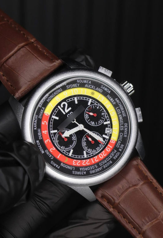 Casino Design Chronograph with Warranty - Leather Strap Watch