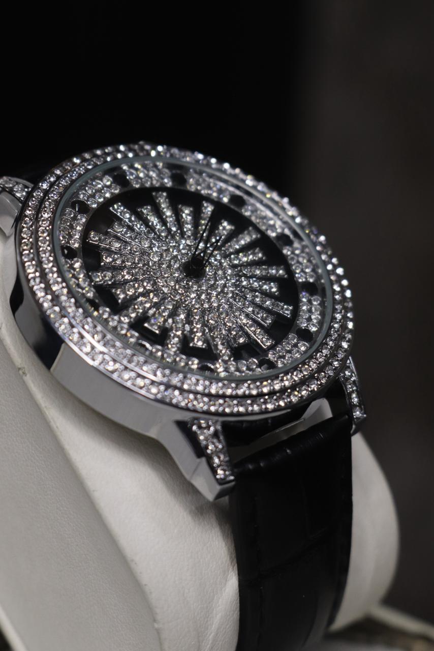 Stones Iced-Out Watch with Rotating Dial