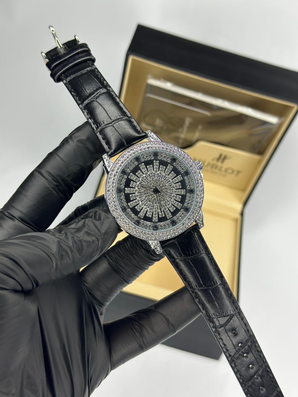 Stones Iced-Out Watch with Rotating Dial