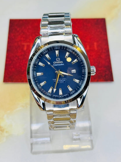 Silver Sapphire Chain Strapped Omega Sea Master Watch