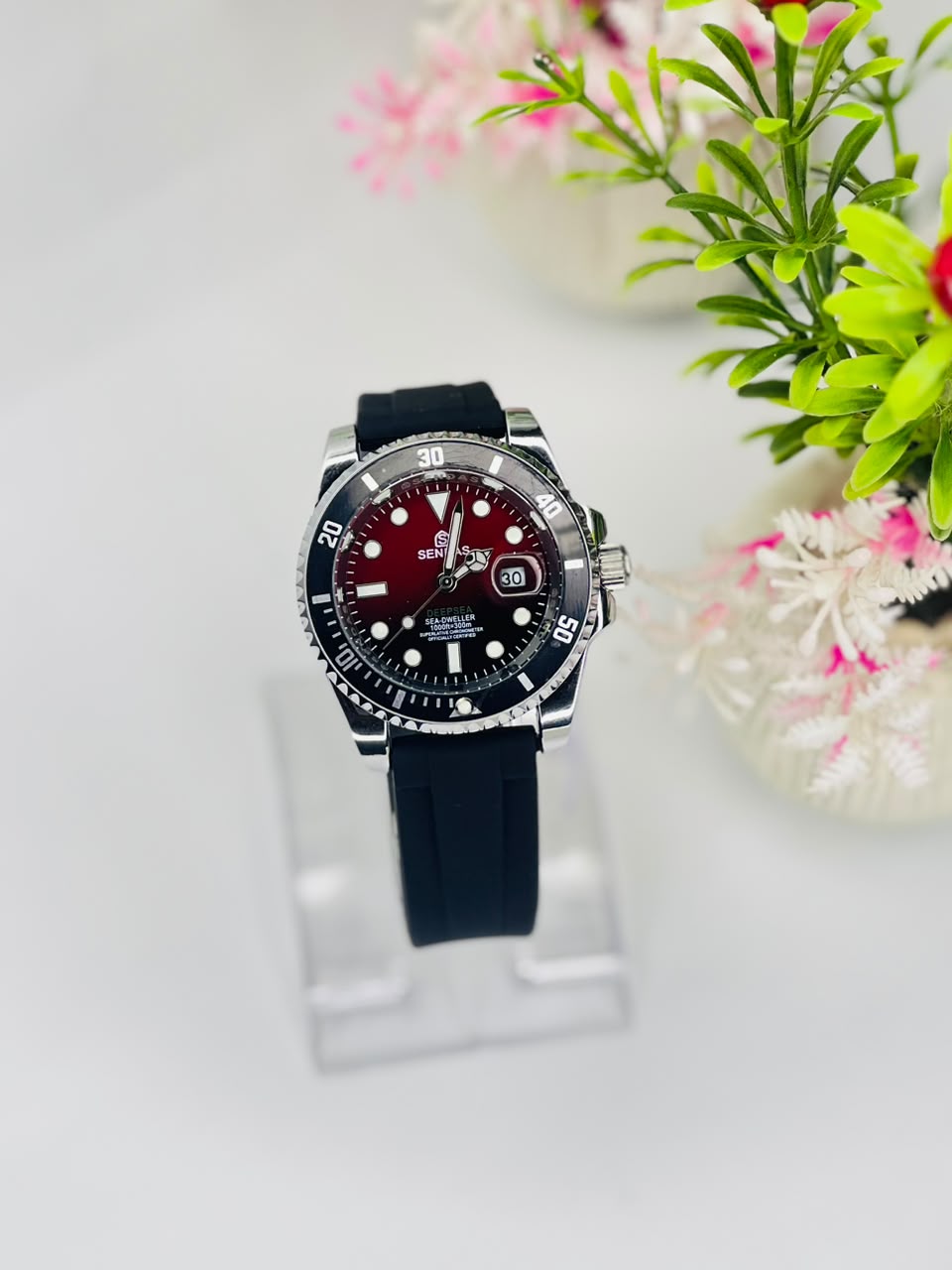 SENDA Men’s Luxury Automatic Dive Watch – Red & Black Stainless Steel |