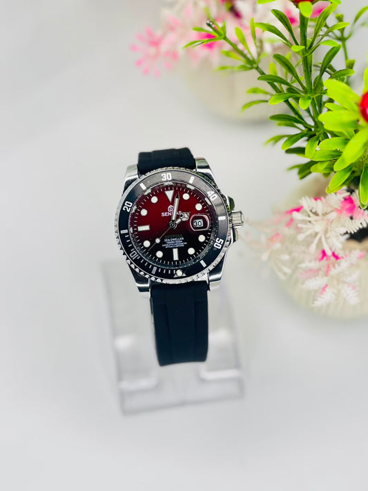SENDA Men’s Luxury Automatic Dive Watch – Red & Black Stainless Steel |