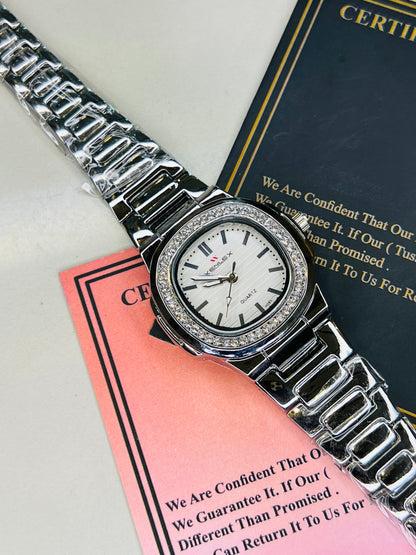 Xenlex Nautilus Silver Zircon Watch For Her