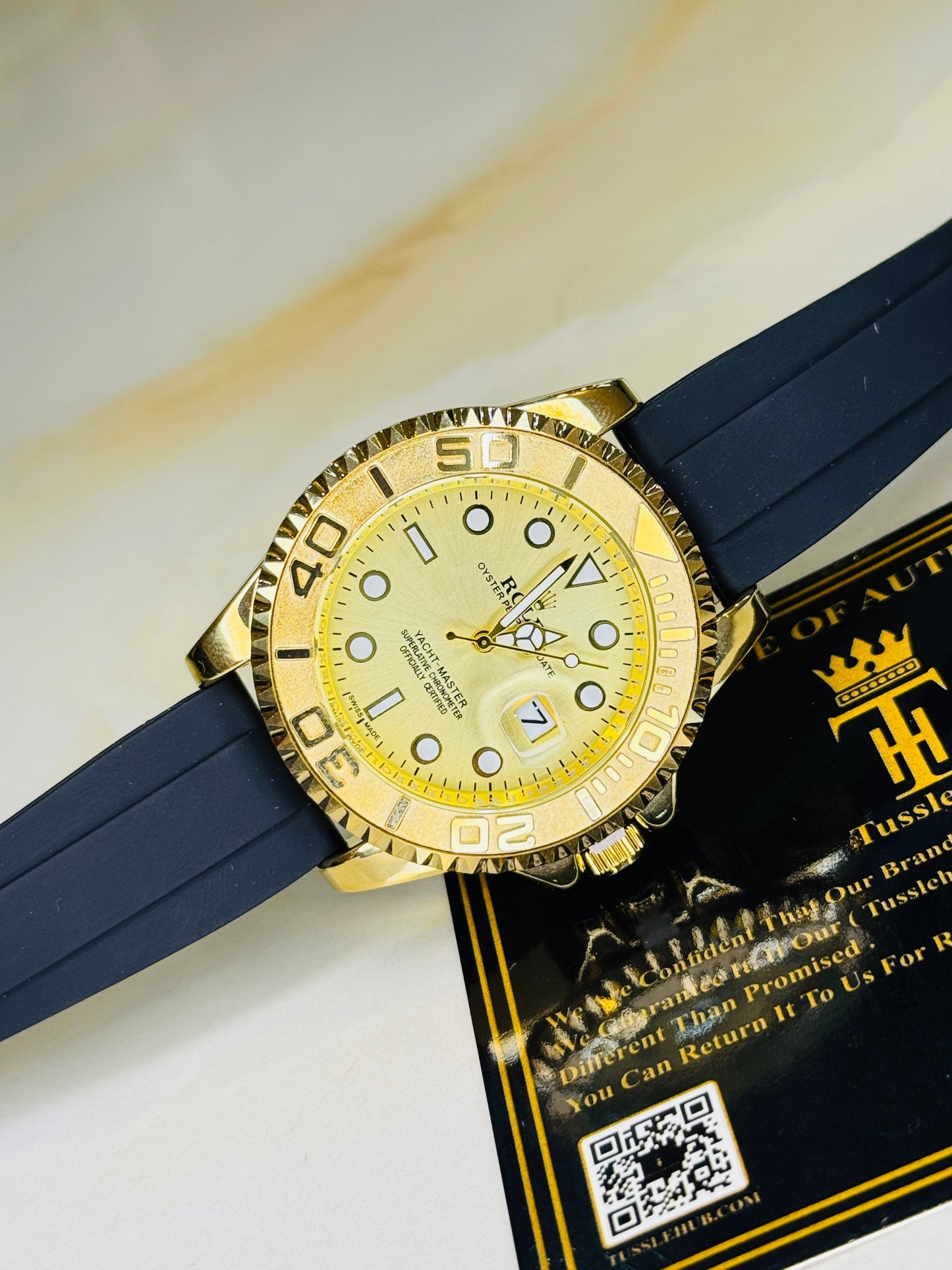 All Gold Dial Black Yatchmaster Watch