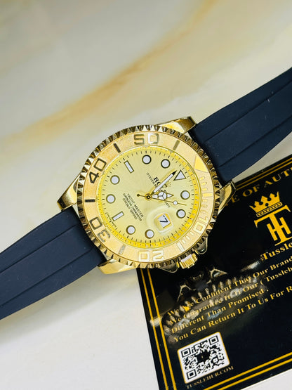 All Gold Dial Black Yatchmaster Watch