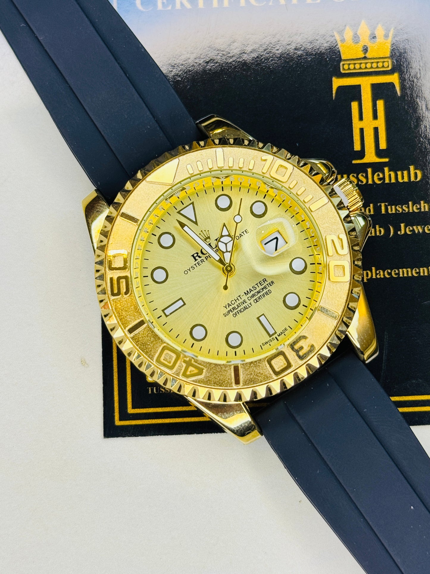 All Gold Dial Black Yatchmaster Watch