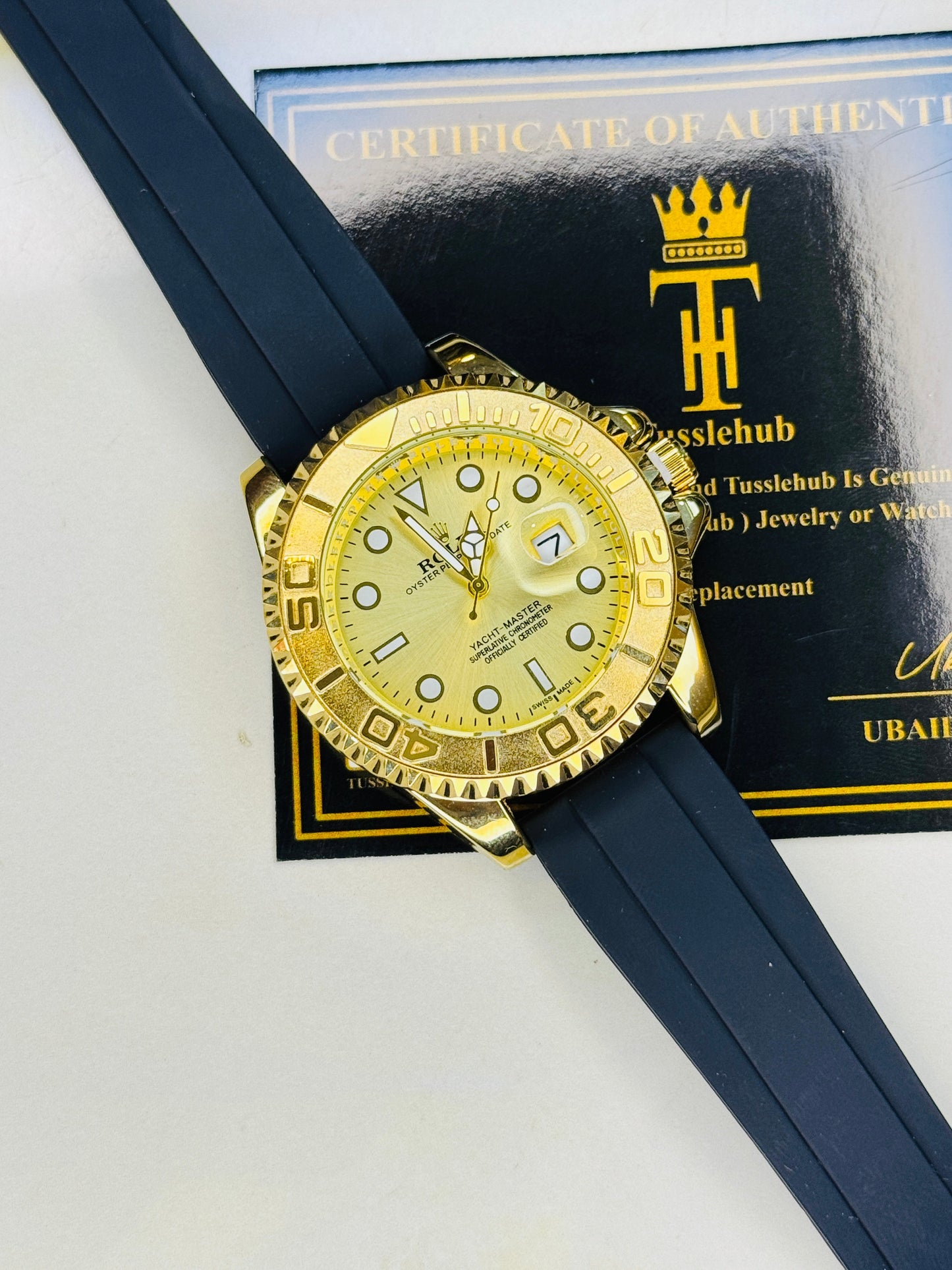 All Gold Dial Black Yatchmaster Watch