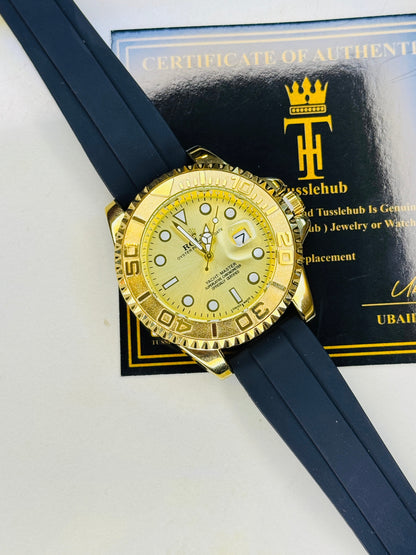 All Gold Dial Black Yatchmaster Watch