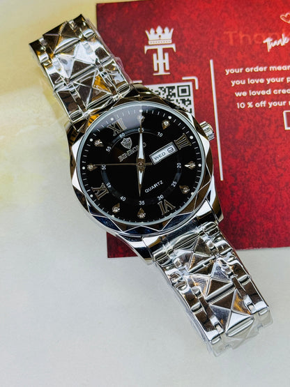 Silver Black Binbond Diamond Dial Watch