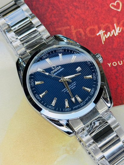 Silver Sapphire Chain Strapped Omega Sea Master Watch