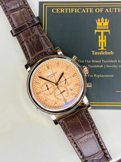 Brown Copper Round Rose Gold Chronograph Dial PP Watch