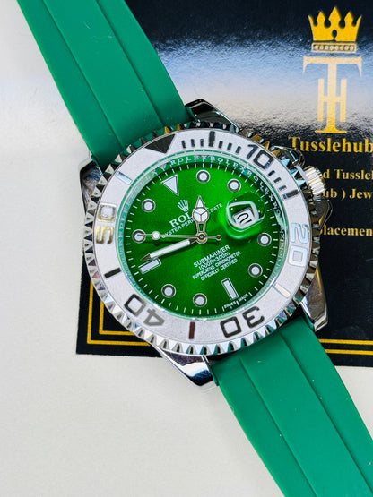 Green Silver Dial Black Yatchmaster Watch