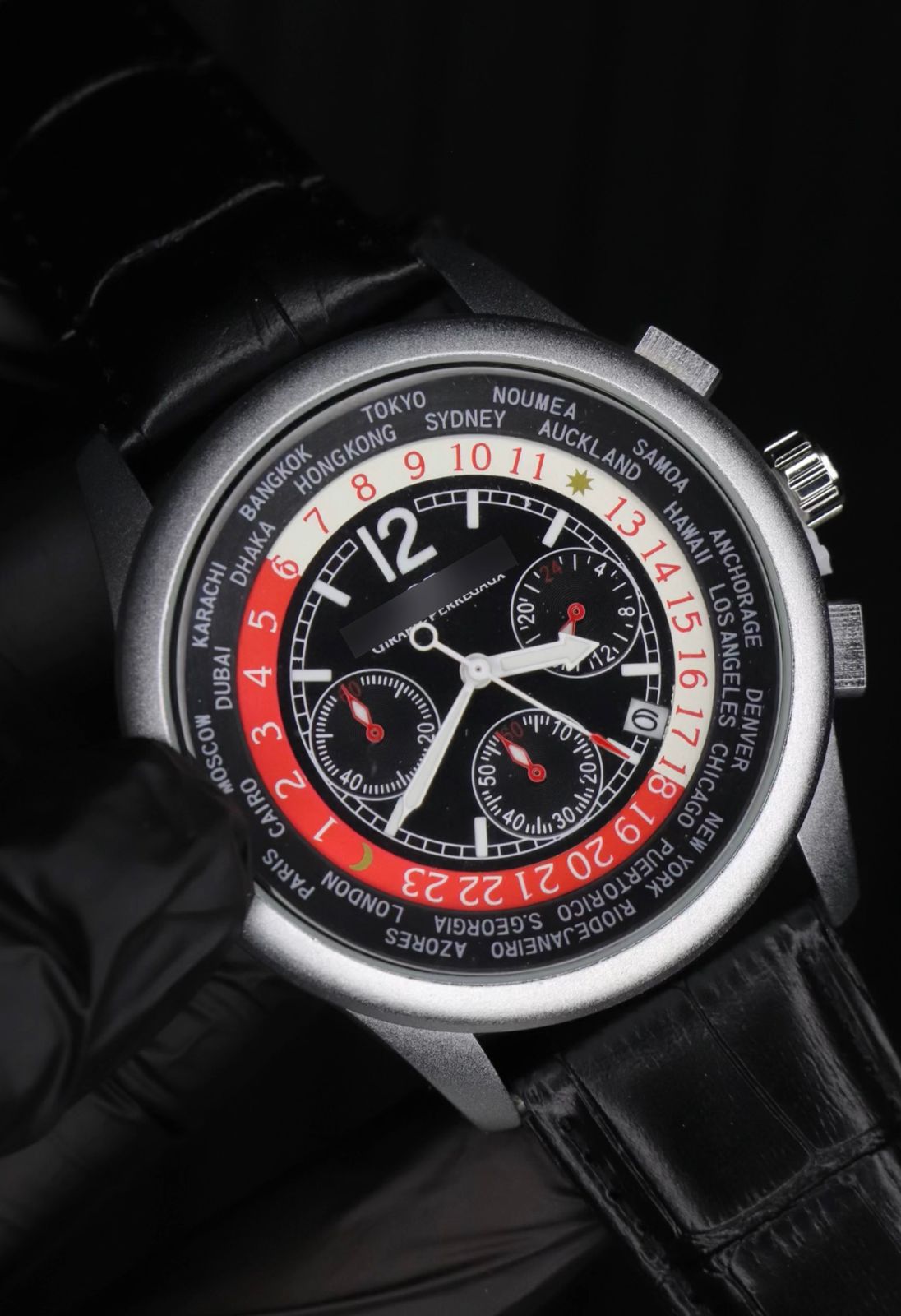 Casino Design Chronograph with Warranty - Leather Strap Watch