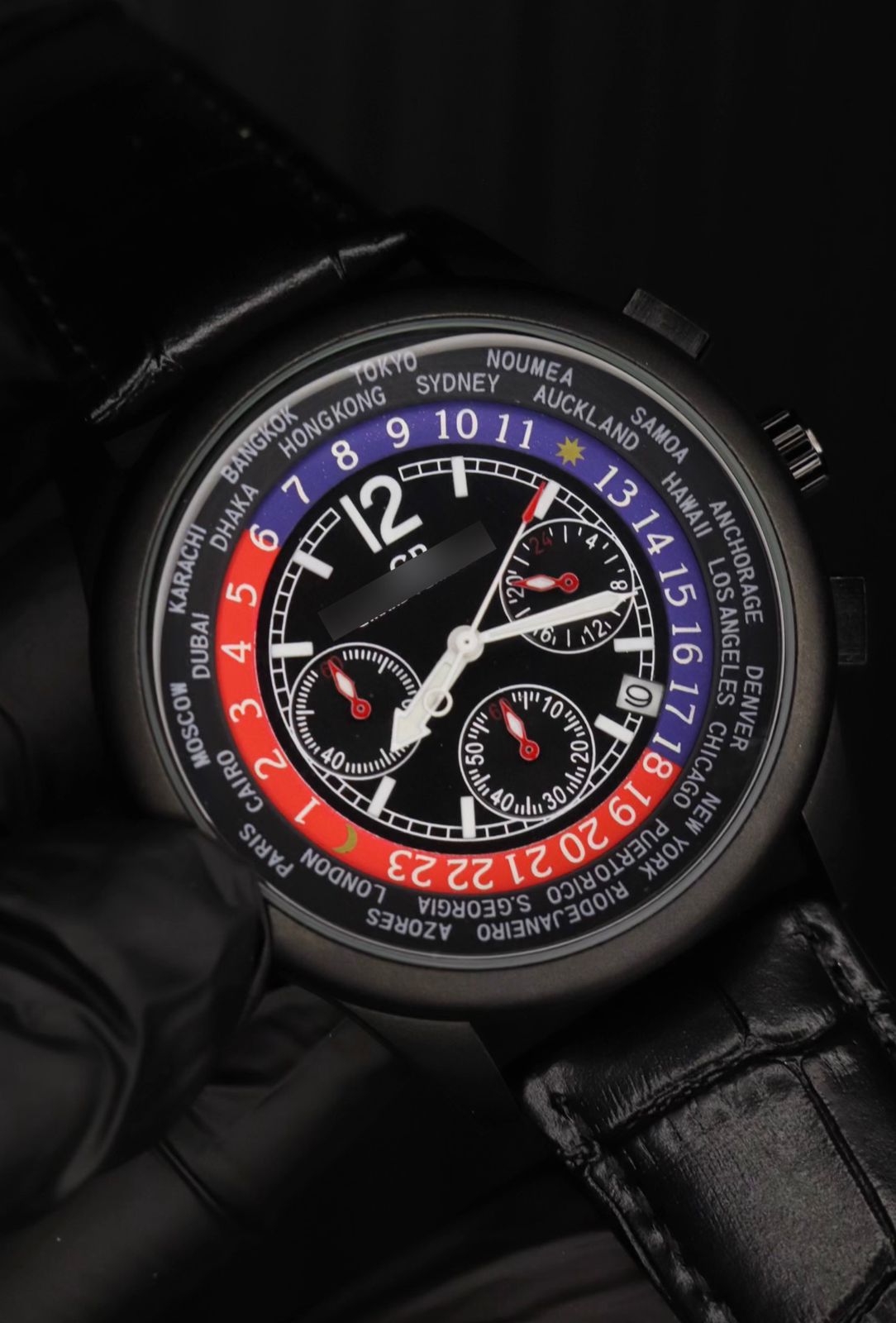 Casino Design Chronograph with Warranty - Leather Strap Watch