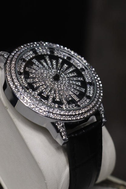 Stones Iced-Out Watch with Rotating Dial