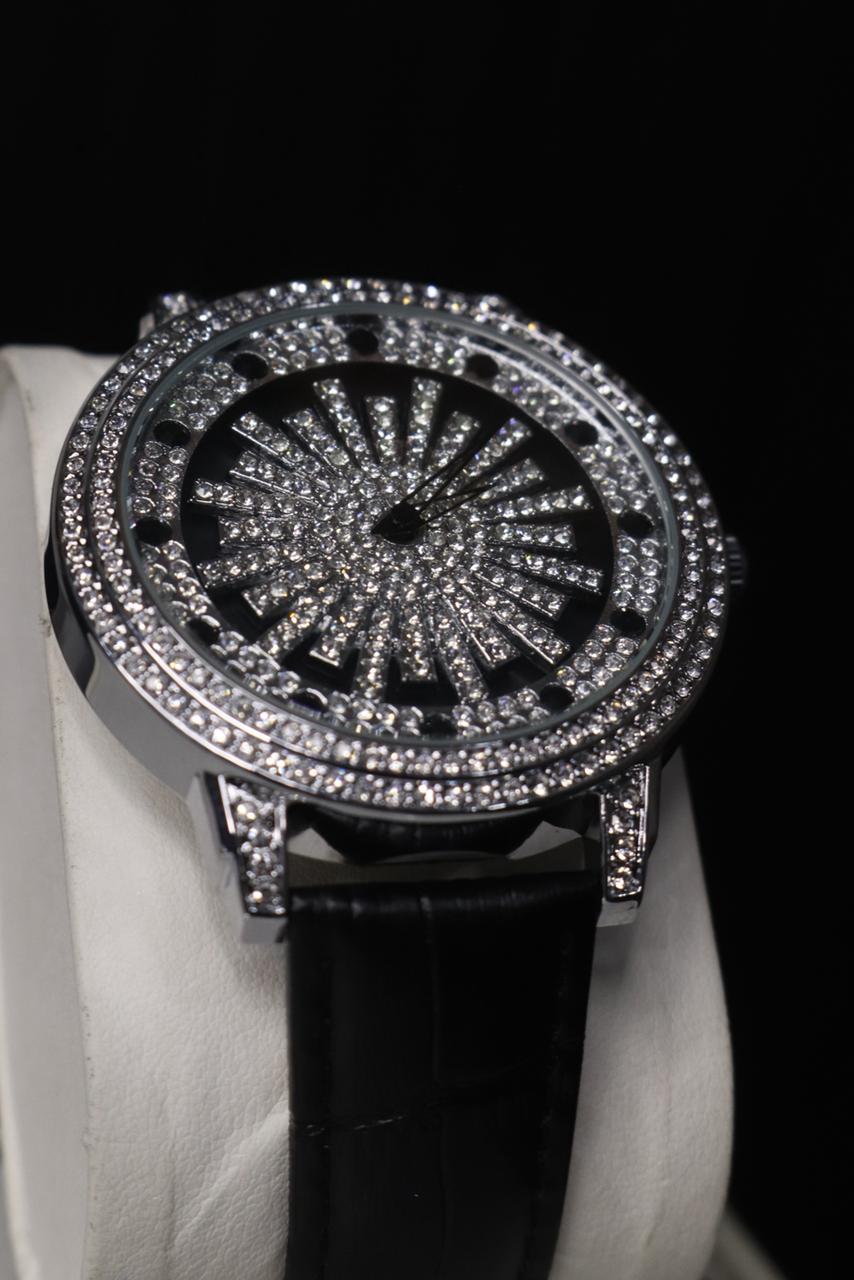 Stones Iced-Out Watch with Rotating Dial